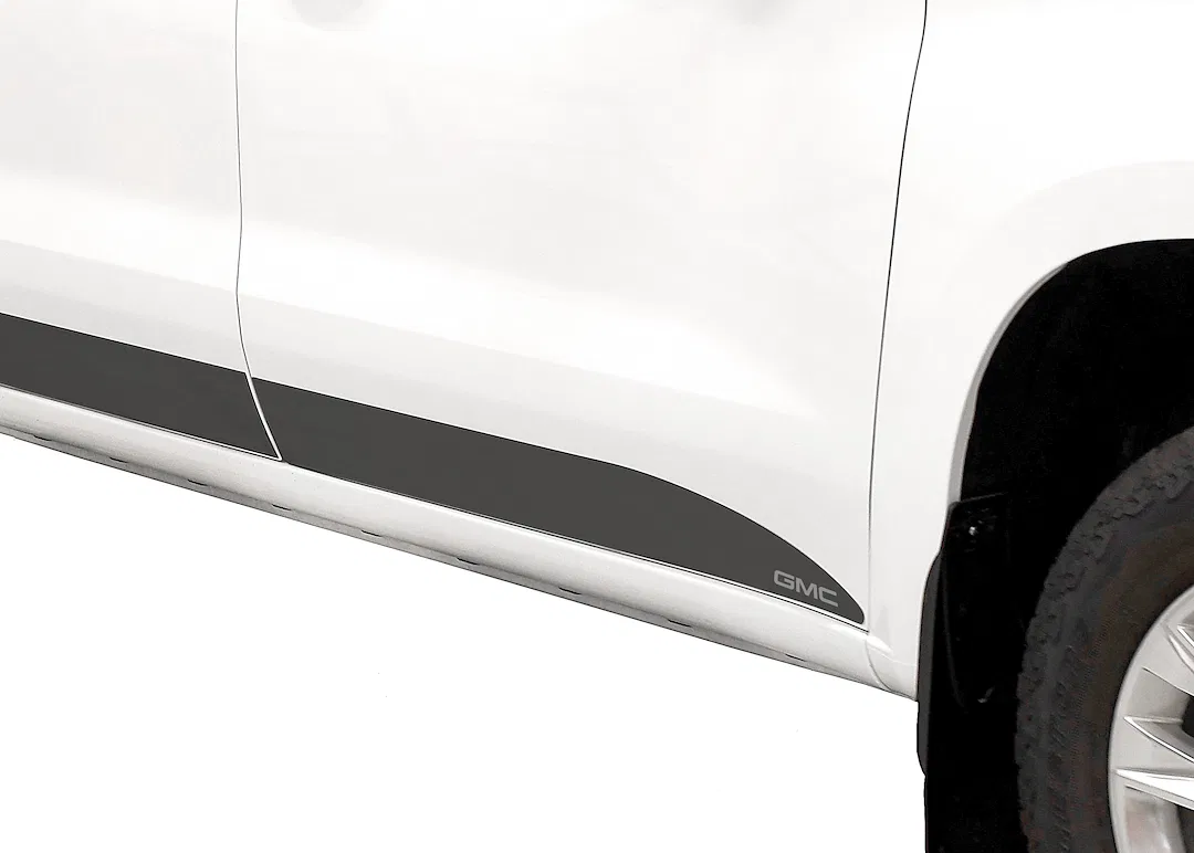 9751240BPGM-2 – PUTCO Rocker Panel Molding, 10 Piece Black Stainless Steel 5.52 Inch Height GM Licensed